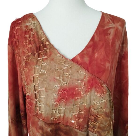 Y2K Embroidered Faux Wrap Top M Indie Fairy Bohemian Hippie Sequins Whimsigoth - Picture 2 of 16